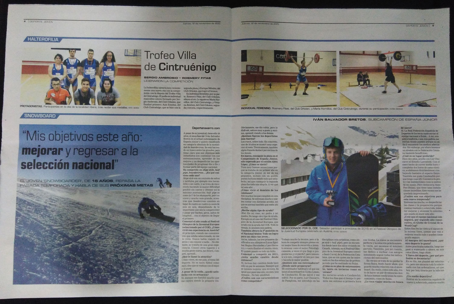 Noticias en el suplemento Deporte Joven del Diario de Noticias